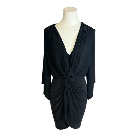 MISA Los Angeles Teget Dress Twist Front V-Neck Draped Sleeve Black Sz XS Party - Picture 4 of 5